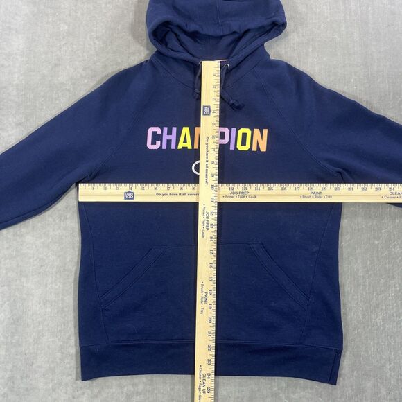 Champion Womens Medium Blue Rainbow Logo Powerblend Pullover‎ Hoodie - Picture 4 of 6
